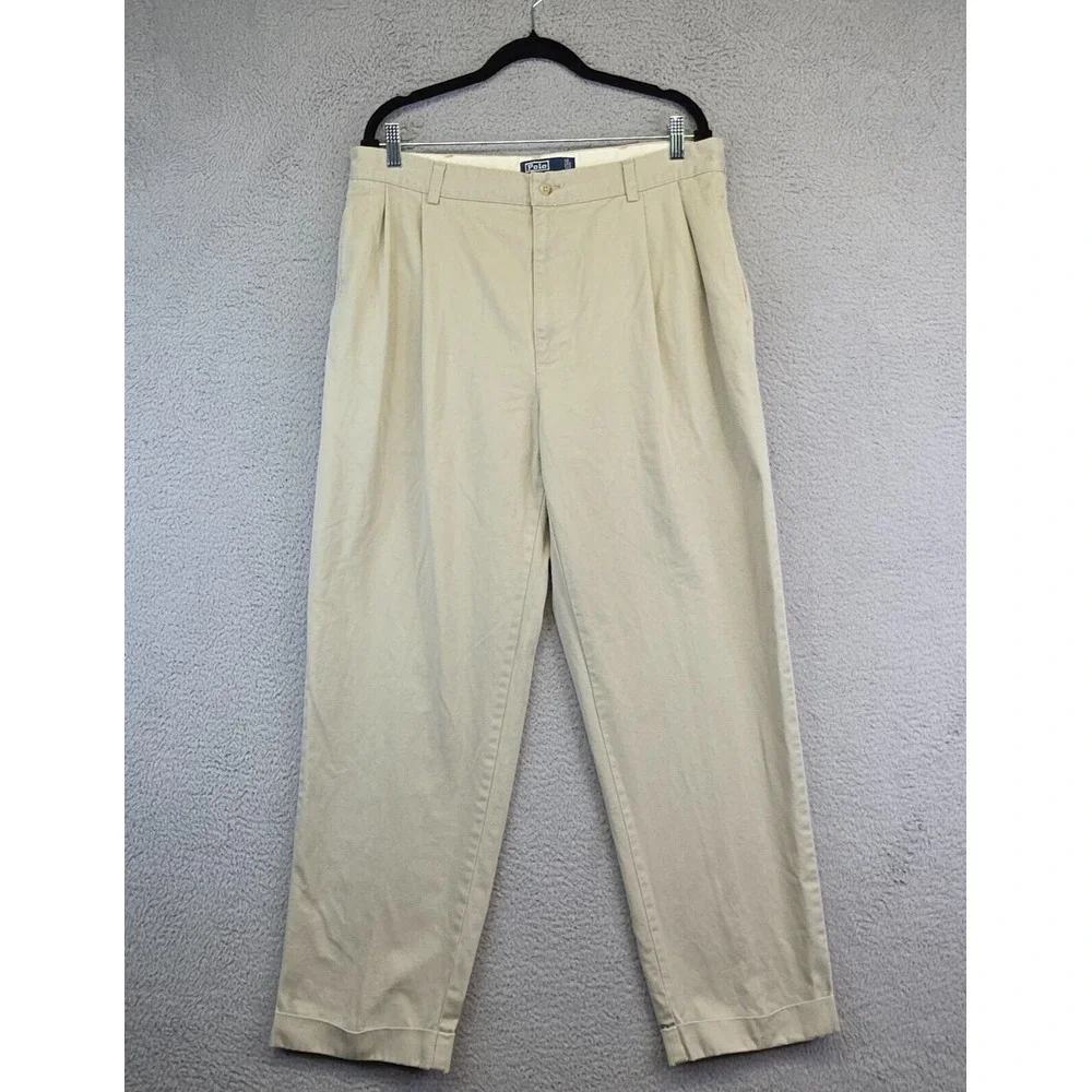 Polo Ralph Lauren‎ Hammond Pants Mens 38x32 Khaki Straight Pleated Preppy 35x30